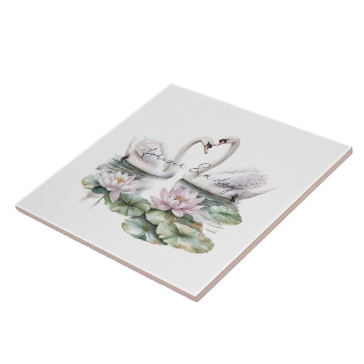 Romantische Roze Lotus Bloemen Zwanen Huwelijk Tegeltje (Zijkant)