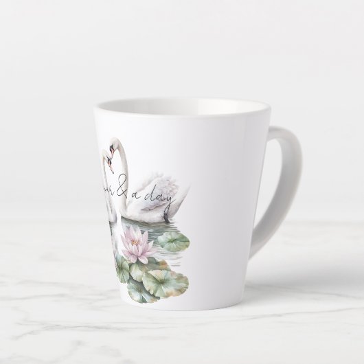 Romantische Roze Lotus Bloemen Zwanen Latte Mok (Rechterhoek)