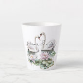 Romantische Roze Lotus Bloemen Zwanen Latte Mok (Voorkant)