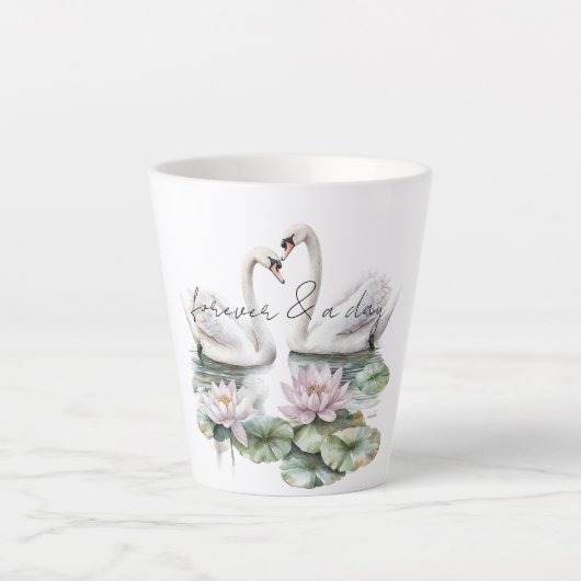 Romantische Roze Lotus Bloemen Zwanen Latte Mok (Voorkant)
