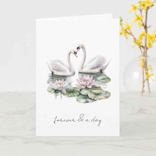 Romantische roze lotus bloemenzwanen voor altijd l kaart (Gele Bloem)
