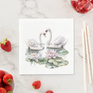 Romantische Roze Lotus Bloemrijke Zwanen Bruiloft Servet