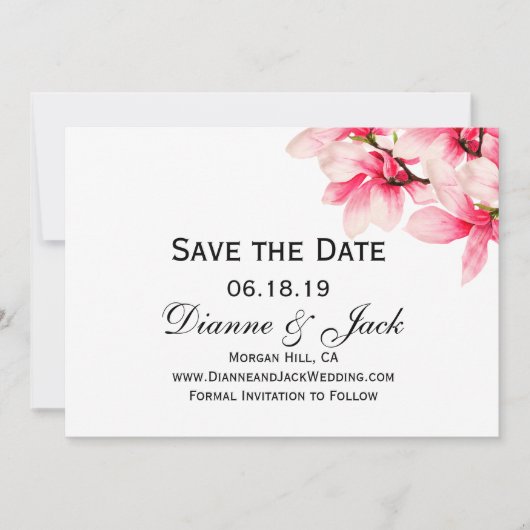 Romantische Roze Magnolia Trouwen Save the Date (Voorkant)
