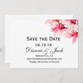 Romantische Roze Magnolia Trouwen Save the Date (Voorkant / Achterkant)