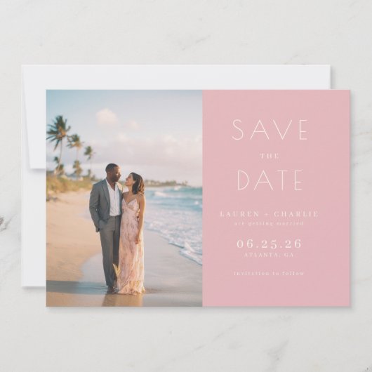 Romantische Roze Minimalistische Foto Save The Date (Voorkant)