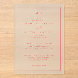 Romantische Roze Monogram Huwelijksuitnodiging Acryl Uitnodigingen