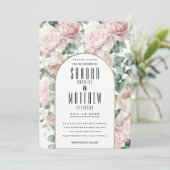 Romantische roze munt pioen eucalyptus bloemenbrui kaart (Staand voorkant)