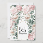 Romantische roze munt pioen eucalyptus bloemenbrui kaart (Achterkant)