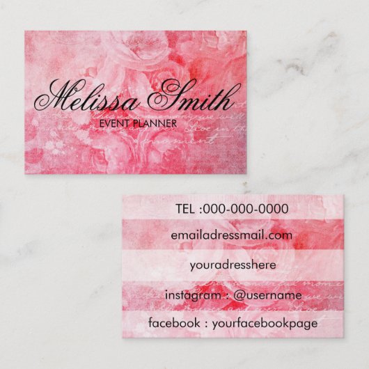 Romantische Roze Oud nam Rustiek Visitekaartje toe (Voorkant / Achterkant)