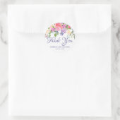 Romantische Roze & Paarse Bloemen Dank u bruiloft Ronde Sticker (Tas)