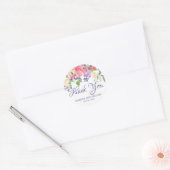 Romantische Roze & Paarse Bloemen Dank u bruiloft Ronde Sticker (Envelop)