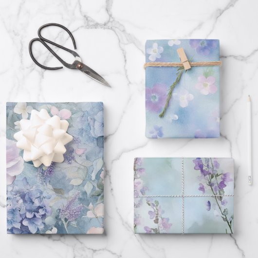 Romantische Roze Paarse Bloemige Bruiloft Inpakpapier Vel (Voorkant)