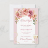 Romantische Roze Parels & Prosecco Bruidsfeest Bedankkaart (Voorkant)