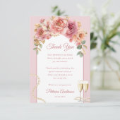 Romantische Roze Parels & Prosecco Bruidsfeest Bedankkaart (Staand voorkant)
