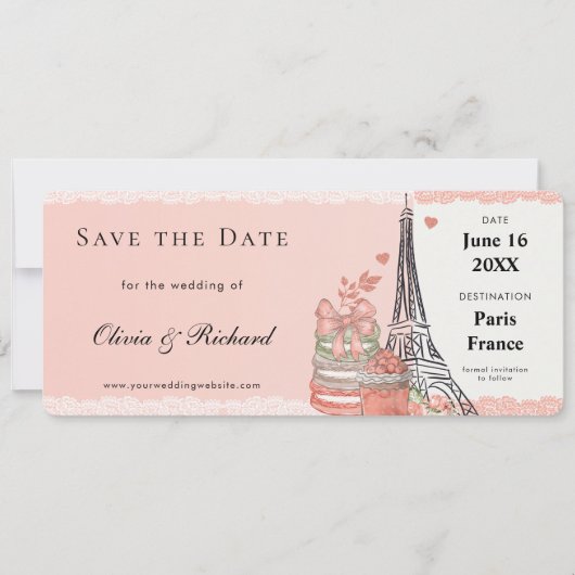 Romantische Roze Parijs Instapkaart Save the Date Kaart (Voorkant)