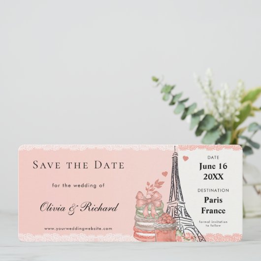 Romantische Roze Paris Instapkaart Save the Date Kaart (Staand voorkant)