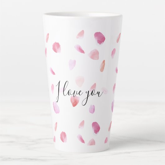 Romantische Roze Perzik Rozenblaadjes Bloem Latte Mok (Voorkant)