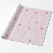 Romantische Roze Perzik Rozenblaadjes Bruidsdouche Cadeaupapier (Uitgerold)