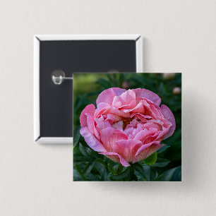 Romantische Roze Pioen Bloei Zachte Pastel Bloem Vierkante Button 5,1 Cm