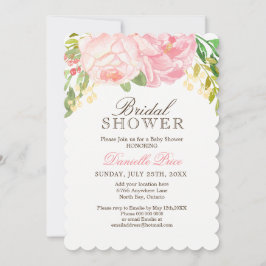 Romantische roze pioen bruids douche uitnodigingen