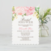 Romantische roze pioen bruids douche uitnodigingen (Staand voorkant)