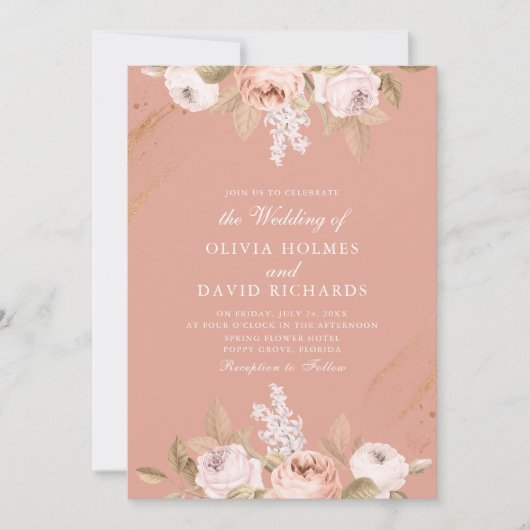 Romantische roze pioen bruiloft uitnodiging (Voorkant)