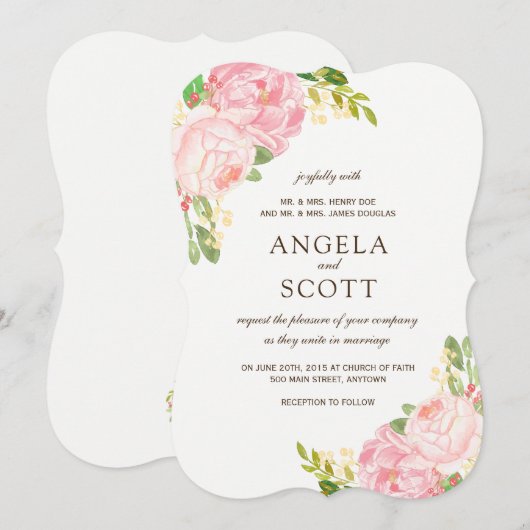 Romantische roze pioen bruiloft uitnodigingen (Voorkant / Achterkant)