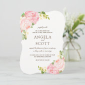 Romantische roze pioen bruiloft uitnodigingen (Staand voorkant)