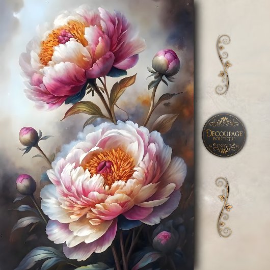 Romantische Roze Pioen Decoupage Tissuepapier