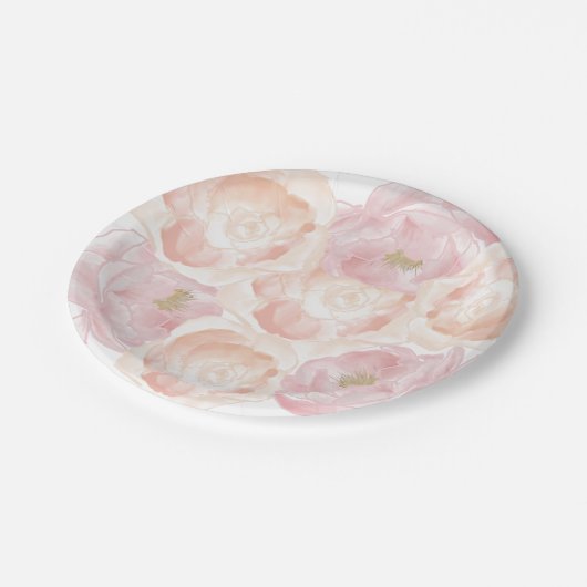 Romantische roze pioenen bloemig papieren bordje (Gekanteld)