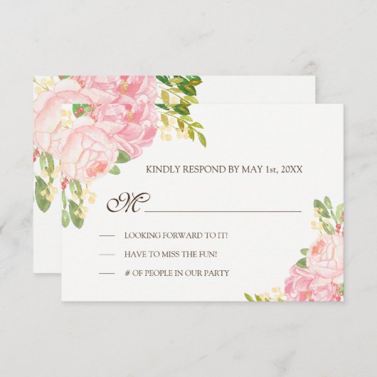 Romantische Roze Pioenen Bruiloft RSVP (Voorkant / Achterkant)