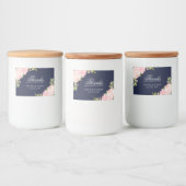 Romantische Roze Pioenen op 3x2 Blauwe Labels Voedselcontainer Etiket (Flessen)