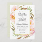 Romantische roze pioenen Waterverf bloemenbruiloft Kaart (Voorkant / Achterkant)