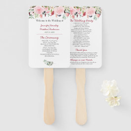 Romantische roze pioenrozen en eucalyptus bruiloft handwaaier