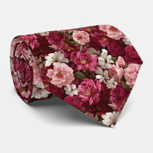 Romantische Roze Pioenrozen en Rozen Bloemstuk Bru Stropdas (Opgerold)