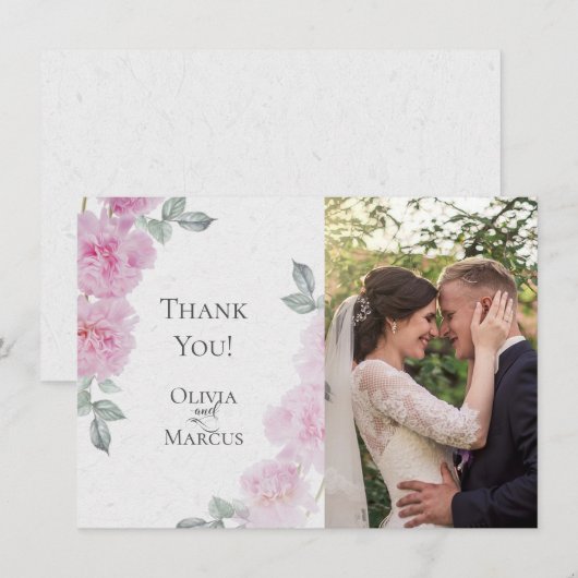 Romantische Roze Pioenrozen Rijstpapier BarefootBr Bedankkaart (Voorkant / Achterkant)