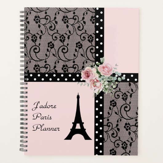 Romantische roze Polka Dot Parijs Frankrijk Planne Planner (Voorkant)