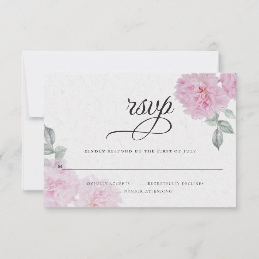 Romantische roze pony's rijstpapier Barefoot Bride RSVP Kaartje (Voorkant)