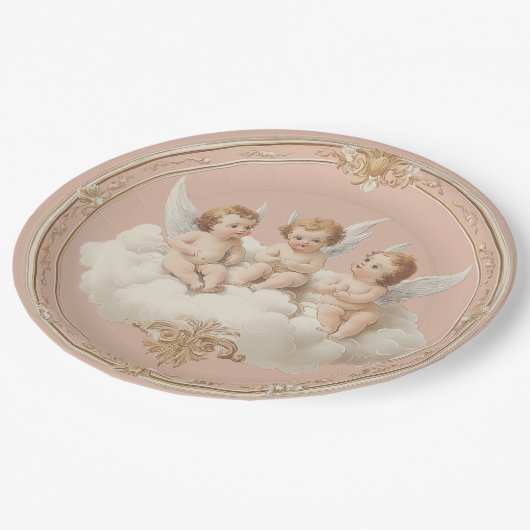 Romantische Roze Rococo Cherub Wolk Papieren Bord (Gekanteld)