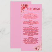 Romantische Roze Rode Bloem Menu , Trouw Menu (Voorkant / Achterkant)