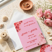 Romantische roze rode bloemige bruiloft kaart