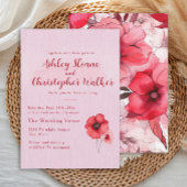 Romantische Roze Rode Bloemige Bruiloft Kaart