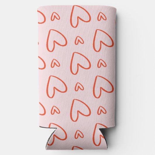 Romantische roze & rode harten seltzer blikjeskoeler (Achterkant)