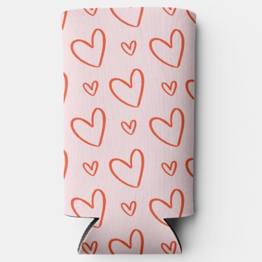 Romantische roze & rode harten seltzer blikjeskoeler (Voorkant)