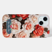 Romantische Roze Rode Rozen Bloemen op Witte Marme Case-Mate iPhone Case (Achterkant (horizontaal))
