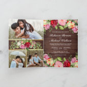 Romantische Roze Rode Rozen QR Code Houten Bruilof (Binnen)