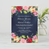 Romantische Roze Rode Rozen QR Code Marineblauwe T Kaart (Staand voorkant)