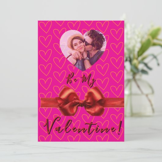 Romantische Roze & Rode Valentijnsdag Kaart (Staand voorkant)