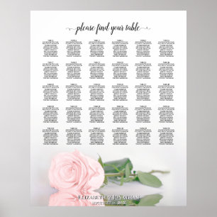 Romantische roze roos 30 tafel bruiloft zitplaatsk poster