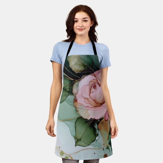 Romantische Roze Roos Bloemachtige Bruiloftsshower Schort (Gedragen)